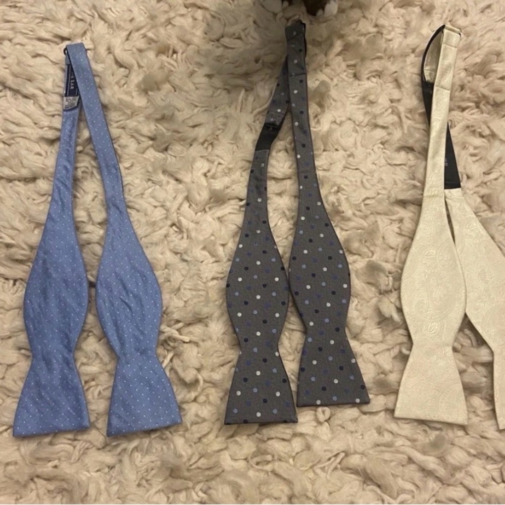 The Tie Bar Blue, Gray, and Cream Bow Ties - Picture 2 of 4